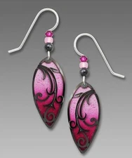 Adajio Earrings Fuchsia Teardrop with Hematite Swirl Overlay Handmade in US 7669