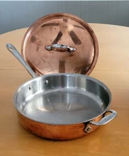 All Clad 11" Copper Sauté pan / Frying Pan Stainless With Lid &  Handle