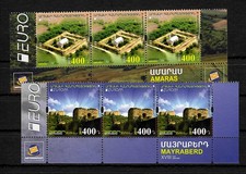 Bergkarabach 2017 Europa Burgen und Schl&ouml;sser, 3er Streifen Unterrand postfrisch