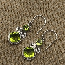 PERIDOT Engagement Dangle August Birthstone Channel Set Earrings Sterling Silver
