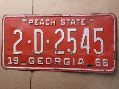 Vintage Georgia License Plate Peach State 1966 2D2545