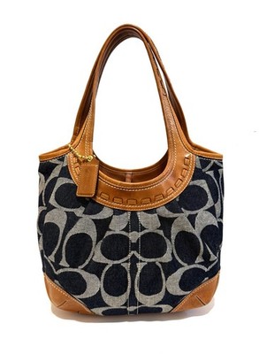 RARE COACH Y2K DENIM ERGO SIGNATURE TATTERSALL MED SHOULDER TOTE