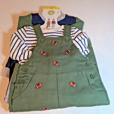 NWT Litle Me $ piece overallset for Babies Football theme green size 6 Months 