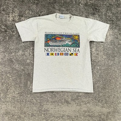 VTG Norwegian Sea Shirt Mens Medium M Grey Cruise Art Tee 90s USA Single Stitch