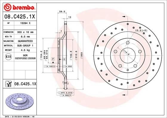 Pack Von 2 - Bremsscheibe 08.C425.1X Brembo FüR Mazda-image