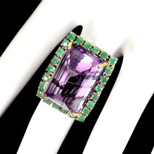 925 Sterling Silver Ring Octagon Amethyst 43ct Emerald Handmade Gemstone Size 8