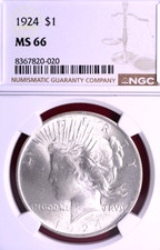 NGC MS-66! 1924 PEACE DOLLAR BLAZING WHITE!