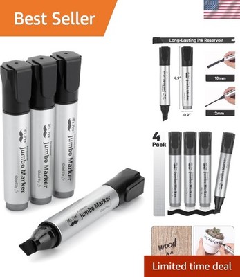 Versatile Jumbo Permanent Markers, 4 Pack - Chisel Tip, Waterproof & Bold Black
