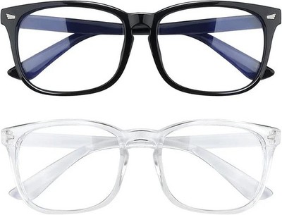 Blue Light Blocking Glasses 2 Pack Non Prescription Computer Eyewear Black Clear
