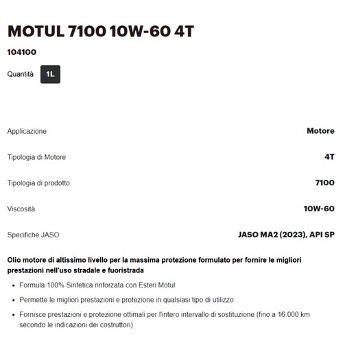 CUTTING 4LT OIL MOTUL 7100 10W60 FILTER KAWASAKI VN 1600 VULCAN NOMAD FI 2006 - Picture 3 of 3