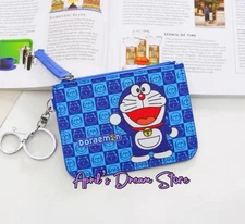 Doraemon Blue Gingham Emoji ID Cardholder Coin Purse Keychain Wallet