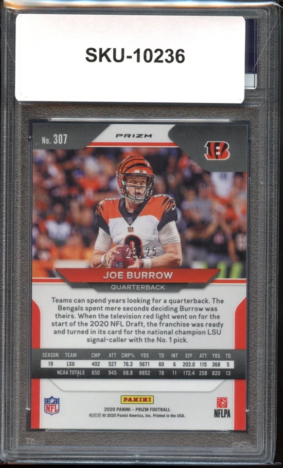 Panini Prizm FOTL 2020 Joe Burrow Blue Shimmer Prizm RC/25 - PSA 9 como nuevo Foto 2 de 2