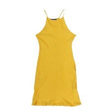 Fashion Nova Woman Small Yellow Dress Halter Neck Ribbed Minimal 90s Clubbing