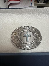 Vintage Belt Buckle with Cross and Blue Stones