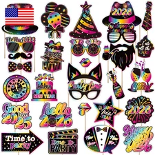 2026 Happy New Year Photo Booth Props – 30 PCS Funny Colorful NYE Selfie Props f