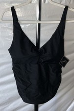 Zaful Women  s Twist Front Tankini Top Black Ruched Tummy Control SZ XL 12-14 NWT