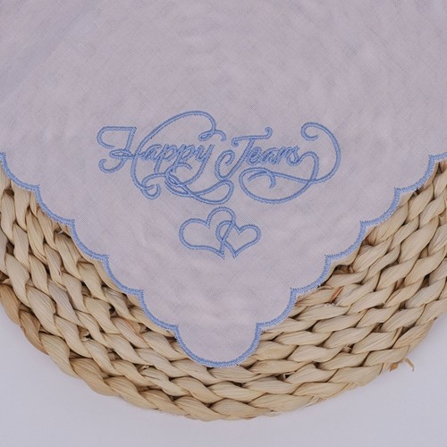 Happy Tears Embroidery Cotton Handkerchief Bridal Shower Wedding Gift 28x28cm - Photo 4/8