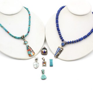 Signed Southwest Sterling Turquoise Lapis Channel Inlay Jewelry Lot of 7 S6091 2