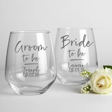 Personalized Bride to Be Groom to Be Wine Glass Set Engagement Gift for Couple