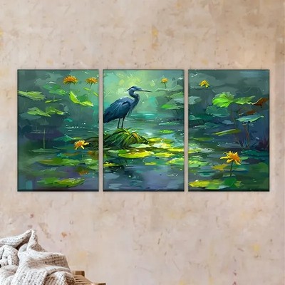 3pcs  Bird on Lily, Artist Drawing Set  Wall Art Canvas Unframed/Framed