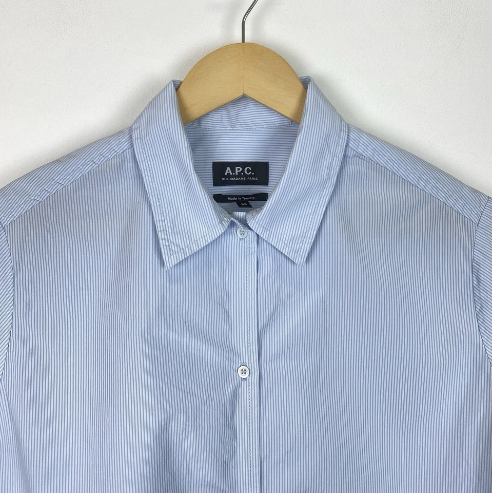 APC Rue Madame Paris Bluse Button Ups Shirt Damen Gr.38 Gestreift Blau S/S - Bild 2 von 4