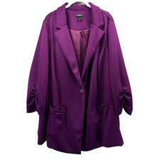 Torrid Womens Jacket Blazer Size 4X Solid Purple Lined Pockets Ruched 3/4 Sleeve