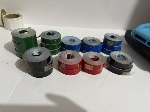 Bulk Lot (23) DYMO LetraTag 12mm Label Tapes Mixed Colors Red Blue Green Black
