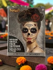 Sugar Skull Face Tattoos 21 Glitter Tattoos Spirit Halloween Sealed NEW
