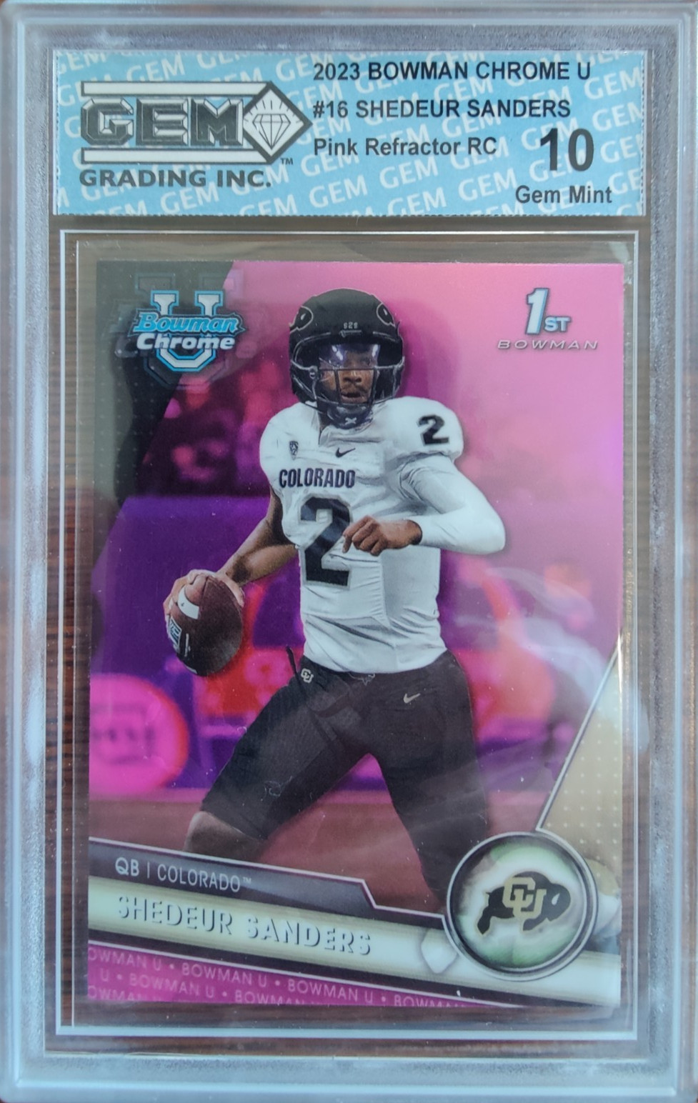 2023 Bowman Chrome U Pink Refractor-Shedeur Sanders(Colorado)#16-GEM 10 GemMT!