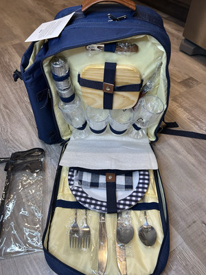 Picniking Navy Blue Picnic Backpack for 2 Person Set Portable Picnic Bag