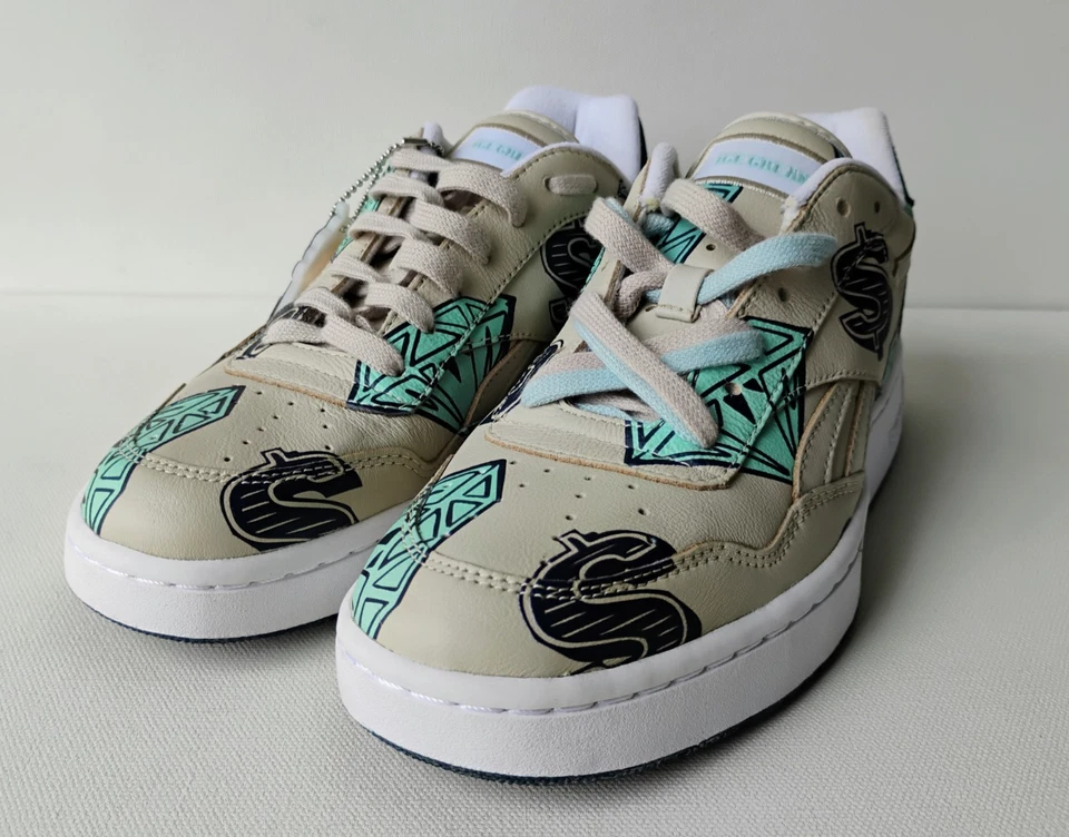 ZAPATOS DE CUERO REEBOK HELADO DIAMANTES Y SIGNOS DE DÓLAR TALLA 6.5 SIN USAR EN CAJA Foto 2 de 4