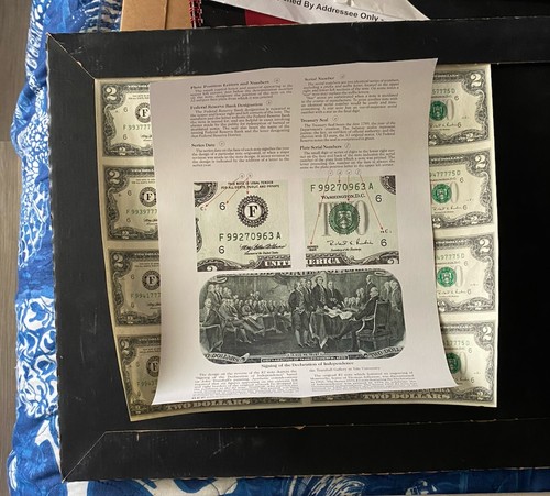 1995 $2 Note Sheet of 8 Uncut Currency Atlanta F-6 Federal Reserve Bank