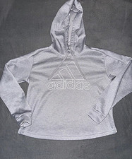 Adidas Boys Hoodie Light Gray Pullover Long Sleeve Logo Sweatshirt Youth Size M
