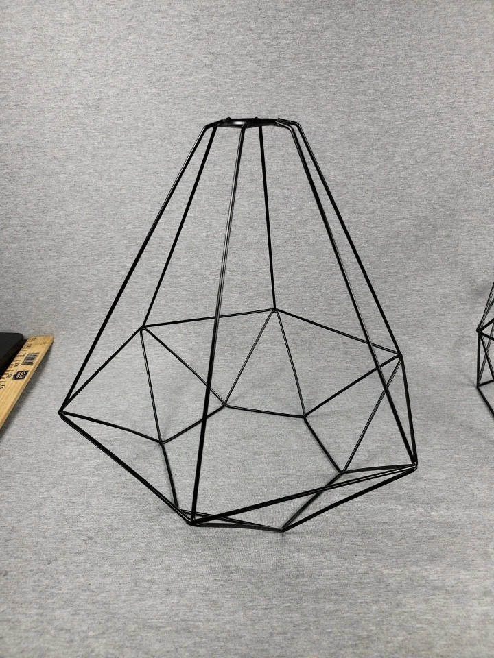 Juego de 3 pantallas de lámpara de alambre geométrico negro - cubiertas de luz industriales modernas Foto 2 de 4