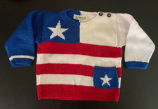 NEW Unisex Childrens Cotton/Poly Red White Blue Patriotic Pullover Sweater Sz 2