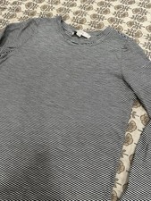 Loft Women's Black White Striped Cotton T-shirt Long Sleeve Casual Top Size XS