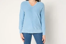Attitudes By Renee Med Artic Blue Cotton Sweater With Wash Effect A676014 NWT