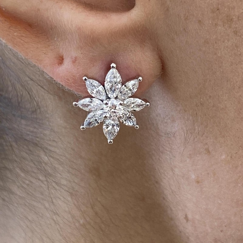14K White Gold Stud Earrings 2.1ct Marquise Labcreated Diamond F/VS Gift for Her