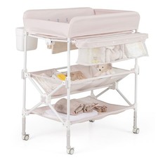 GYMAX Portable Baby Changing Table Height Adjustable w/ Wheels Pink