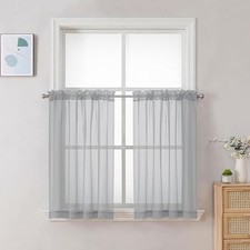 Sheer Curtains 30 inch Length 2 Panels, 42"W x 30"L Pack of 2 Light Grey