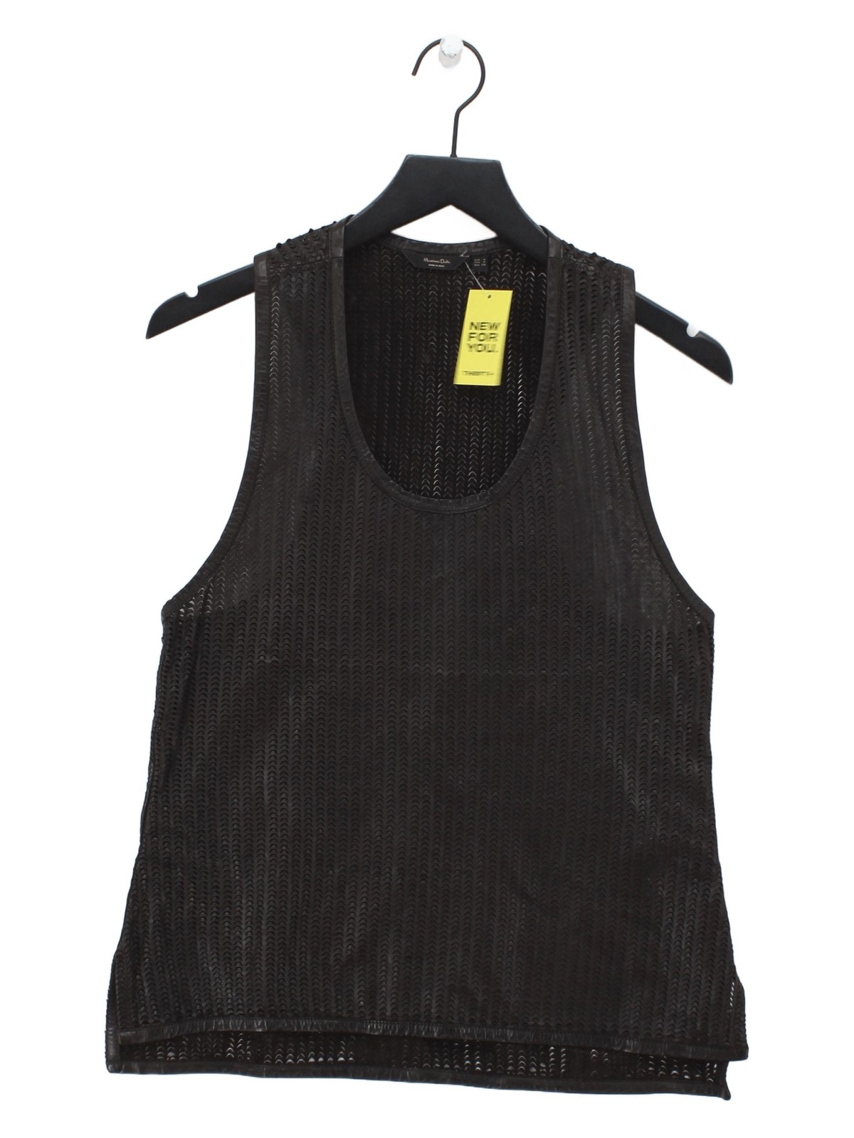 Massimo Dutti Women's T-Shirt S Black 100percent Leather Sleeveless Round Neck Basic