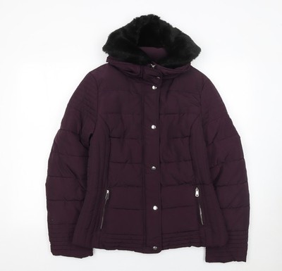 Dunnes Stores Damen lila Kunstfellkragen gefütterte Jacke Größe 14