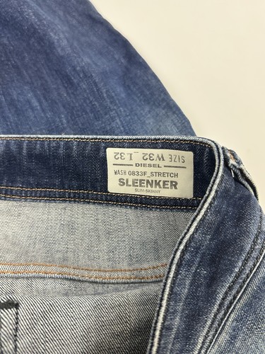 Pantalones de mezclilla elásticos azules desgastados ajustados ajustados DIESEL SLENKER talla W32 L 32 - Imagen 10 de 13