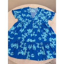 SHEIN Women's 12 Blue Floral Batwing Sleeve Shift Dress Knee Length NEW! 