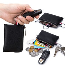 Leather Coin Purse Wallet Small Dual Keyrings Change Pouch Card Holder for Men