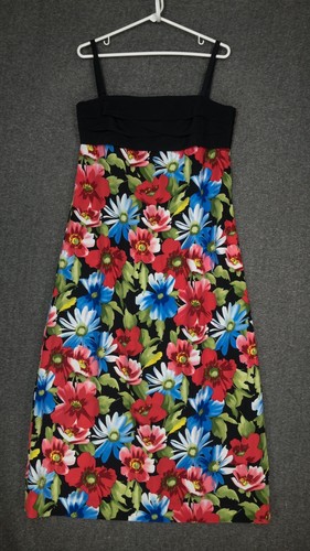 Handmade Vintage Women's Maxi Dress Size M Black Floral Spaghetti Strap Sundress