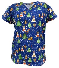 Women Halloween Christmas Medical Scrub Bear Hug Christmas Present M