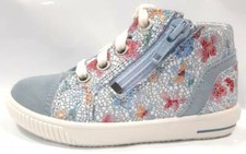 NIB - SUPERFIT Toddlers' 'MOPPY' Light Blue/White LACE-UP FLORAL SHOES - 10