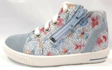NIB - SUPERFIT Toddlers' 'MOPPY' Light Blue/White LACE-UP FLORAL SHOES - 10.5