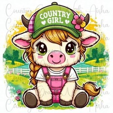 Sublimation Transfer Country Girl Cow Ready To Press Heat Transfer